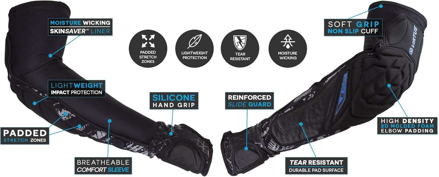 VIRTUE Breakout Elbow and Forearm Pads - Lightweight Multi-Sports Protective Arm Pads with Moisture Wicking Compression Sleeve Liner and High Density 3D Molded Foam for High Impact Protection - Black