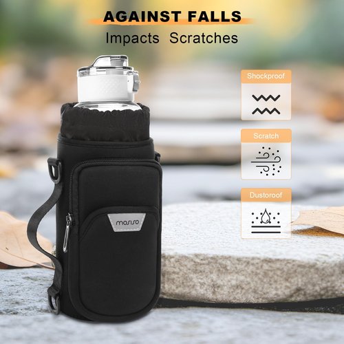 MOSISO Water Bottle Holder, Neoprene 40oz Water Bottle Carrier Bag with Adjustable Strap, Pouch Holder with Handle & Snap Hook for Walking, Hiking, Camping, Traveling, Black