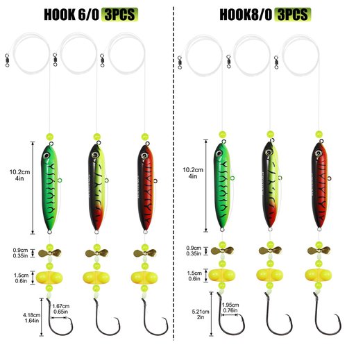 CWSDXM Catfish Float Rig Demon Dragon Style Rattling Line Float Propeller and Circle Hooks 6/0 8/0 for Santee Cooper Rig Catfishing Tackle (6/0 Hook Catfish Rig - 3 PCS)