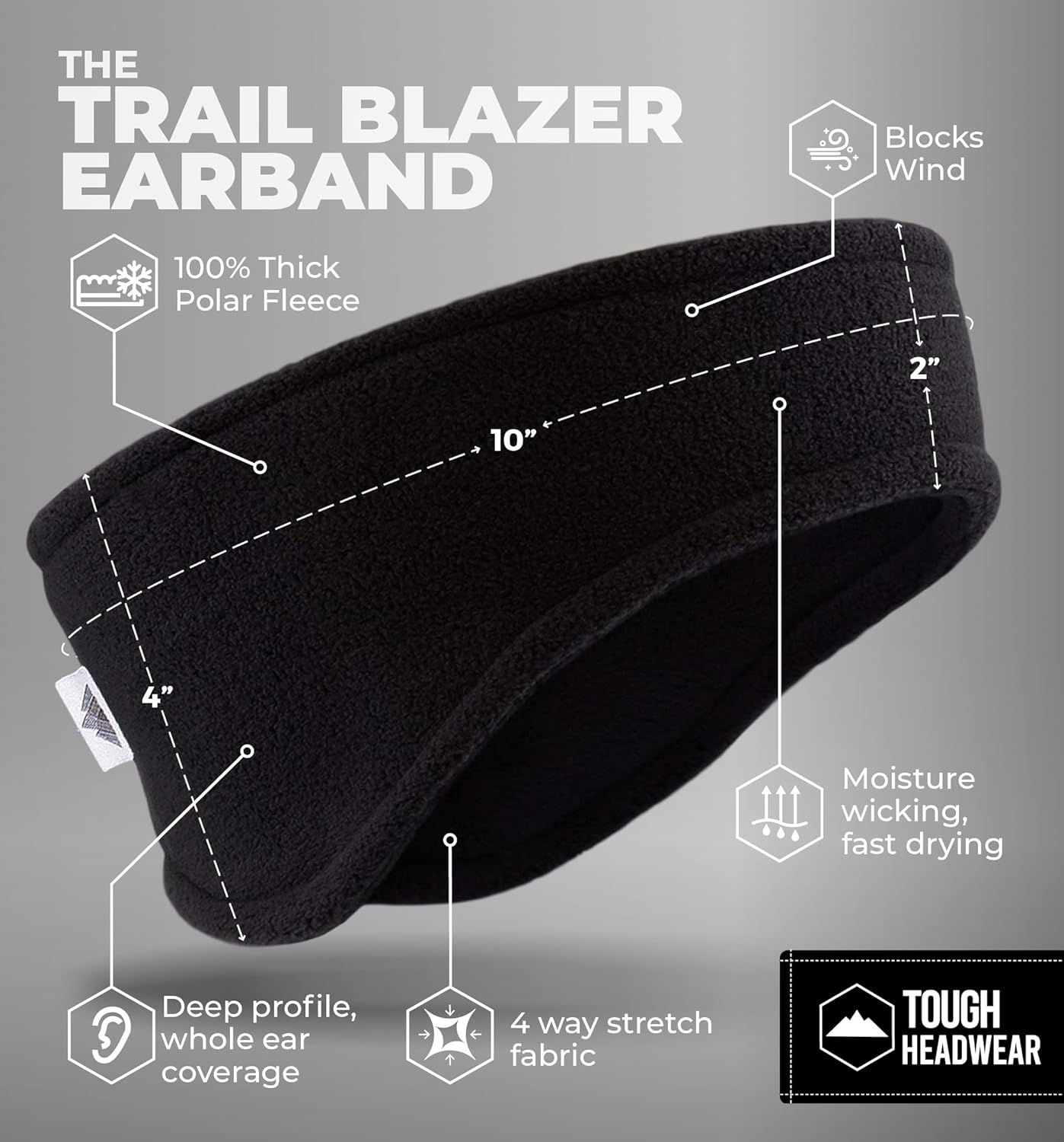 Tough Headwear Winter Headbands for Women - Ear Warmers - Ear Muffs for Winter - Fleece Headband for Men & Women for Cold Weather