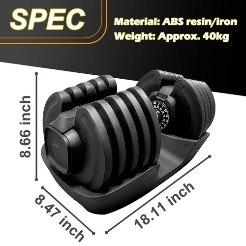 BodyTech Quick adjustable dumbbell 88LBS 40KG Black Anti slip metal handle 1pcs 16 in 1 Strength Training and Fitness Workouts with free weight adjustment Suitable for Home Gym Space saver