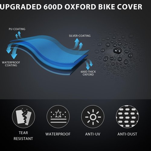 Bike Cover Waterproof Outdoor, Bicycle-Covers for 1 Bike, 600D Heavy Duty Rain Sun Dust Wind Proof Cover, Bicycle-Rack Covers for Single Bike on Car Hitch Travel Storage