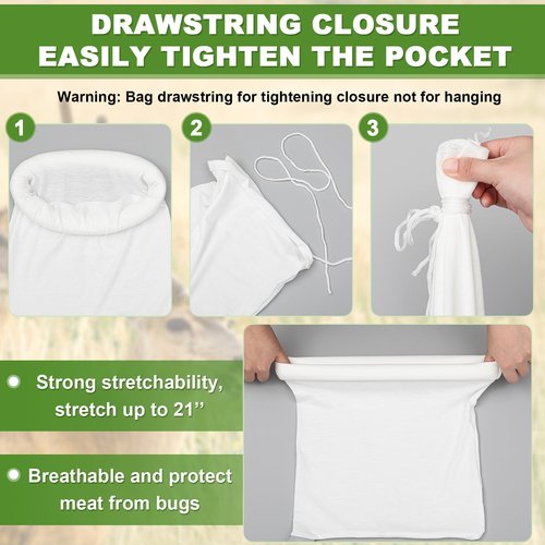 Reallnaive 6 Pack Game Bags Hunting for Meat 4 Pcs 48 x 12 Inch and 2 Pcs 28 x12 Inch Elk Game Bags Meat Freezer with Reflective Strip Reusable Drawstring Hunting Gear for Elk Caribou Moose Deer