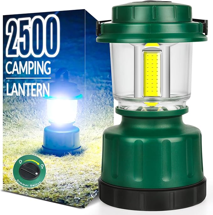 LED Camping Lantern, COB Battery Lanterns 4D Batteries Powered 2500LM, Water Resistant Emergency Light for Power Outage, Hurricane, Hiking