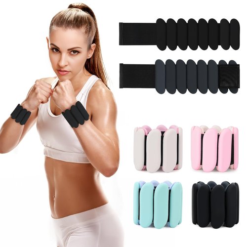 Wrist Weights, 2Pcs Wearable Wrist Ankle Weights for Women and Men, Adjustable Silicone Bracelets Suitable for Walking, Yoga, and Gym, Arm & Leg Workout, 2lb (Black)