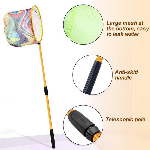 Kids Fishing Net, 3 Pack Telescopic Beach Nets with Aluminum Pole Handle, Butterfly Net for Kids, Fish Net Crab Nets Fishing Gear for Kids Youth, Outdoor Playing
