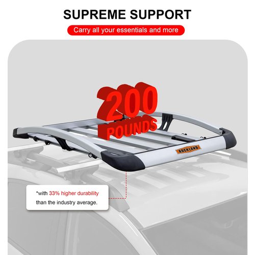 Rockland Anti-Rust Aluminum Roof Basket 200 lbs. Capacity, 49" x 38" x 5", Lightweight and Durable, Universal Rooftop Cargo Carrier