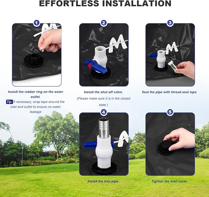 Moongiantgo 142G/540L Foldable Water Storage Bladder-1000D PVC Portable Emergency Water Storage Container with Valve & Overflow Kit-Soft Water Storage Bag for Emergency Water, RV, Camping, Irrigation