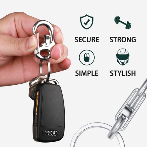 STEEL HAWK Fliplock Stainless Steel Locking Carabiner Clip – Compact Heavy-Duty Keychain Hook with Secure Wire Gate & Key Ring – EDC Gear for Keys, Backpack, Camping, Hiking & Outdoor Use, PVD G/1.75"