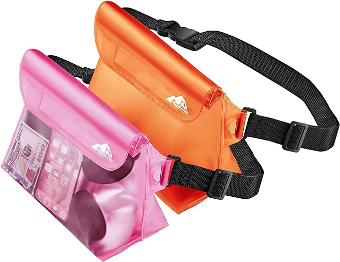 HEETA 2/3/4 Pack Waterproof Pouch with Waist Strap, Screen Touchable Dry Bag with Adjustable Belt for Phone Valuables for Kayaking, Swimming, Snorkeling, Boating, Fishing, Surfing & Beach