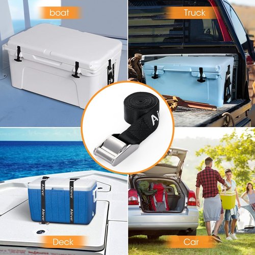 Aieve Cooler Tie Down Straps Kit - Ice Chest Lock Bracket - Cooler Accessories Secure for YETI Cooler RTIC Coolers