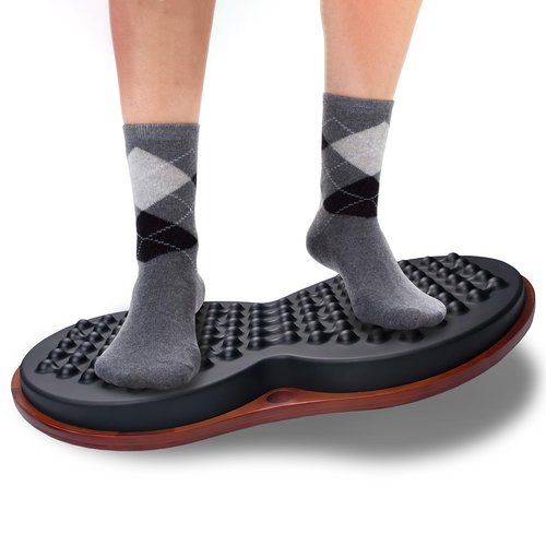 WALKINGDESK Anti Fatigue Balance Board Standing Desk Mat Office, Wooden Wobble Board Comfort Floor Mat to Relieve Foot, Knee, Back Pain, Rocker Board, Standing Desk Accessories, Black