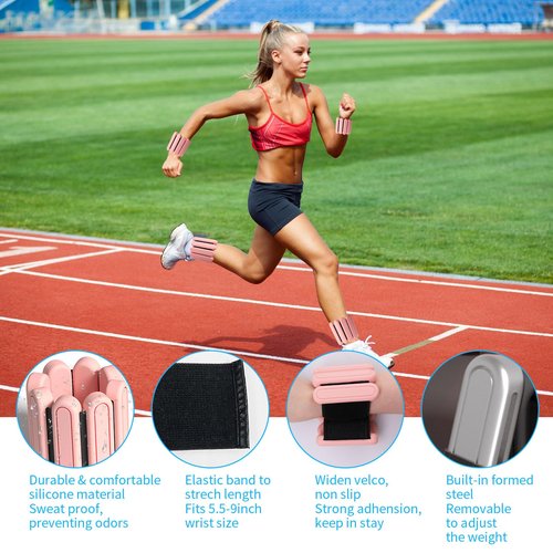 AYSOW Adjustable Wrist & Ankle Weights for Men Women, Set of 2 (1lb Each), Wearable Bangles Silicone Bracelet, Workout Resistance Weights for Yoga, Pilates, Dance, Aerobics and Walking, Coral Pink