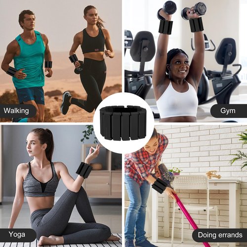 Bullpiano Wrist Weights for Women Men, Wrist and Ankle Weights Adjustable Silicone Weighted Bracelet Wrist Weights for Running, Gym, Swimming, Yoga, Dance, Set of 2(1lb Each), (Black)