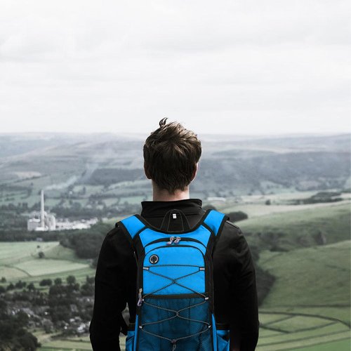 Hydration Backpack Hiking Backpack with Water Bladder Lightweight Insulation Hydration Pack Water Backpack for Hiking Cycling Running Festival Camping for Men Women (Blue, 27X11X46CM)