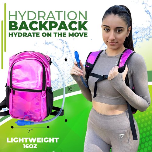 Good ES Reflective Hydration Backpack for Women with 2L Bladder, Festival Essential, Rave Hydration Pack Hydropack Hydro for Hiking, Running, Biking, Festival Gear