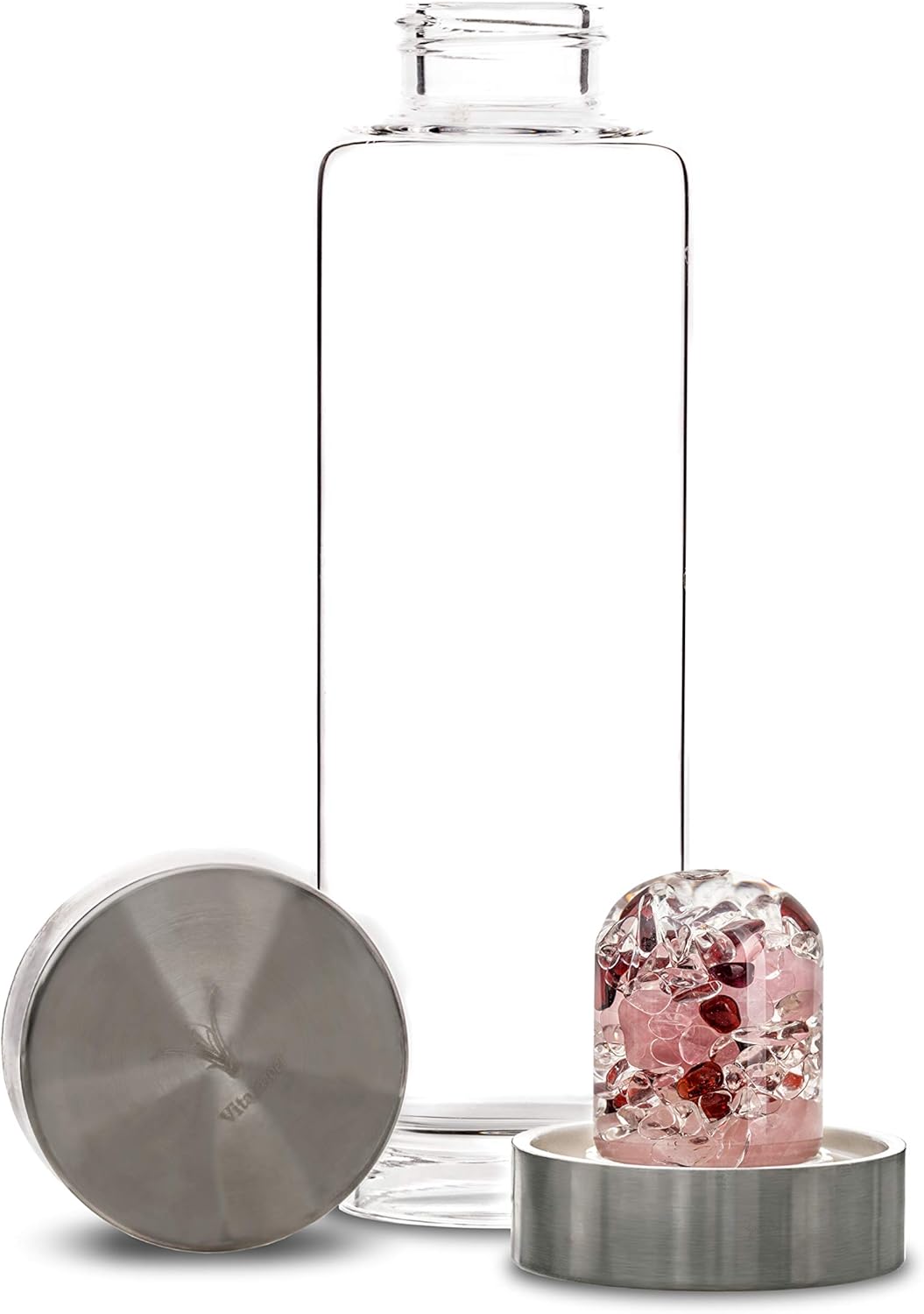 VitaJuwel ViA LUNA | Crystal Water Bottle with Rainbow Moonstone and Clear Quartz for Intuition, Empathy, Femininity