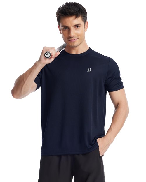 Roadbox Men's UPF 50+ Rash Guard Short Sleeve, Quick Dry UV Sun Protection SPF Swim Shirts, Moisture Wicking Athletic Workout Running T-Shirt for Water Sports Gym Navy Blue