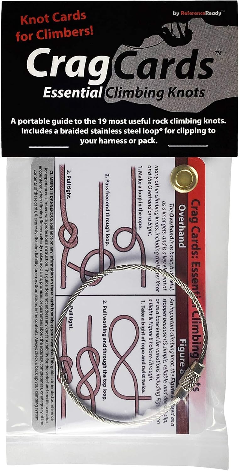 Rock Climbing Knots by Crag Cards - Rugged Pocket Guide to 19 Belay, Rappel, Anchor, and Rescue Knots for Rock Climbers