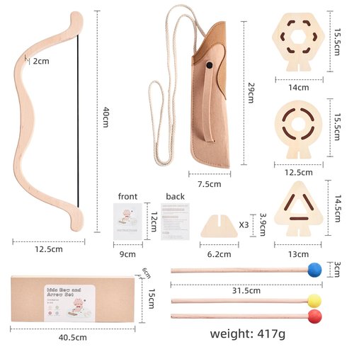 Kids Bow and Arrow Wooden Archery Toy Set for Kids Ages 3+ Bow and Arrow Set Includes 3 Arrows 3 Targets Quiver Indoor and Outdoor Toys for Children Boys Girls