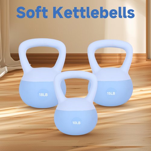 Leikefitness Soft Kettlebells,Steel Shot Filled Weights for Women and Men,Color Coded Anti Slip Soft Kettlebells,Home workout (BLUE, 15 LB)