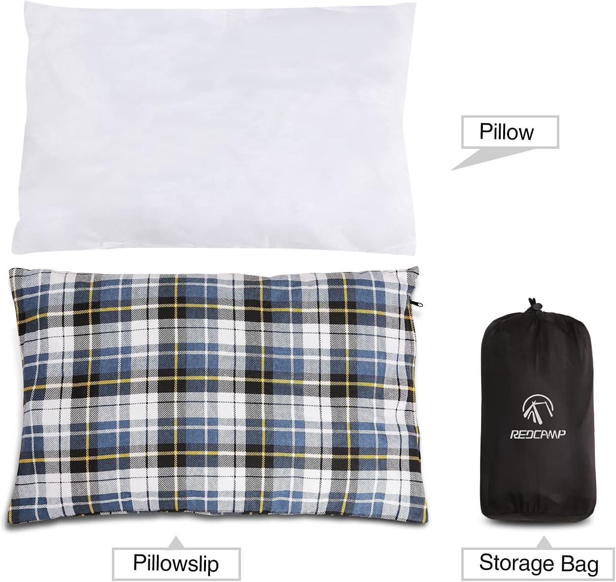 REDCAMP Small Camping Pillow Lightweight and Compressible, Flannel Travel Pillow with Removable Pillow Cover, 2 Pack