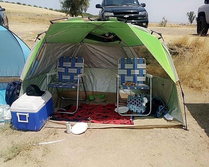 G4Free Easy Set up Beach Tent Deluxe XL, Pop up Sun Shelter for 3-4 Persons with UPF 50+ Protection Beach Shade with Extended Floor