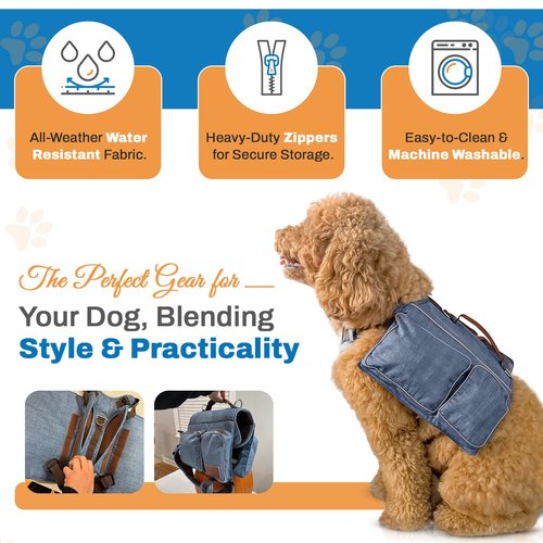 Snickany & Co. Dog Backpack Harness for Medium & Large Dogs, Heavy Duty Tactical Pet Backpack for Dogs with 4 Large Pockets for Hiking Walking Training Running, Blue