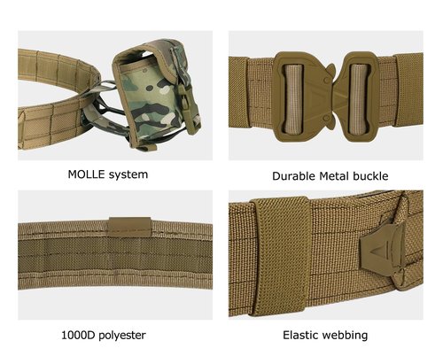 PIKEON Tactical Belt Battle Law Enforcement Molle Airsoft Duty Belt Quick-Release with Pouches 8 in 1 (Tan)