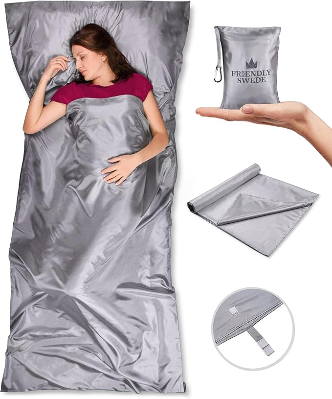 The Friendly Swede Sleeping Bag Liner — Ultralight Polyester or Cold Weather Microfiber Adult Sleep Sack; Thin Travel Sheets for Hotel; Camping Sheets; Travel Sleeping Bag with Pocket-Size Stuff Sack