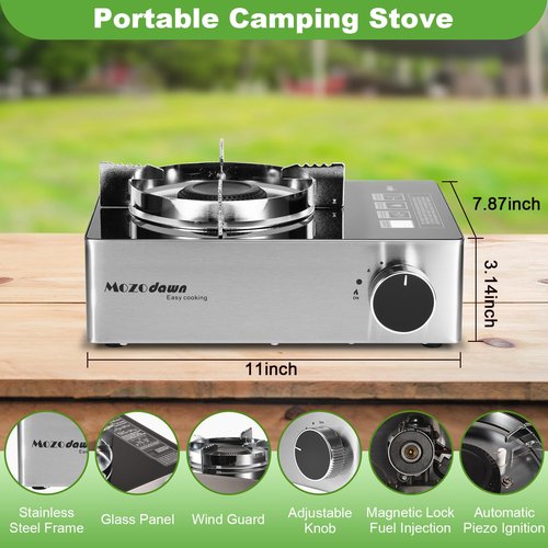 MOZODAWN Dual Fuel Camp Stove, 12000 BTU Portable Propane/Butane Stove with Case, Adapter Hose, Wind Guard, Single Burner Propane Stove for Home Kitchen, Camping, Picnics, Hiking, Fuel Not Included