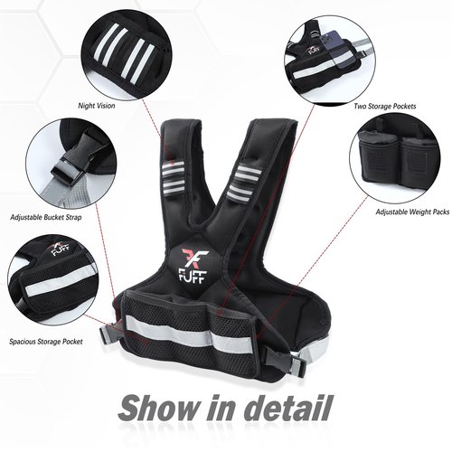 FUFF weighted vest woman 11–20 lb Unisex with 6 Weight Bags, Reflective Running Vest for Walking, Exercise and Strength Training