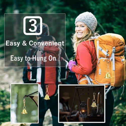 Heptour Loud Bear Bell with Emergency Whistle Set for Hikers, Solid Brass Bear Bells with Silencer，Emergency Whistles and Carabiner for Hiking/Survival/Camping/Climbing/Boating