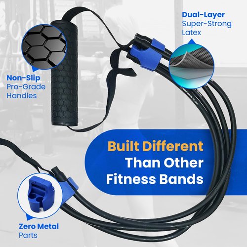 The PowerCube Resistance Band Set & Gym Equipment System – An American Invention - Multi-Level Elastic Bands for Exercise Training - Heavy Duty Fitness Workout Tubes - Adjustable 80lb Tension with Anchor - 4' Deluxe Kit