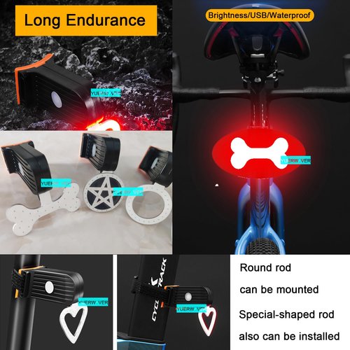 YUERWOVER Rechargeable Bike Tail Light LED Bicycle Rear Light Cycling Night Essential Bright Seat Back Safety Lamp Bone Shape 5 Modes Warning Waterproof Flash MTB Light for Men Women Kids(Bone)