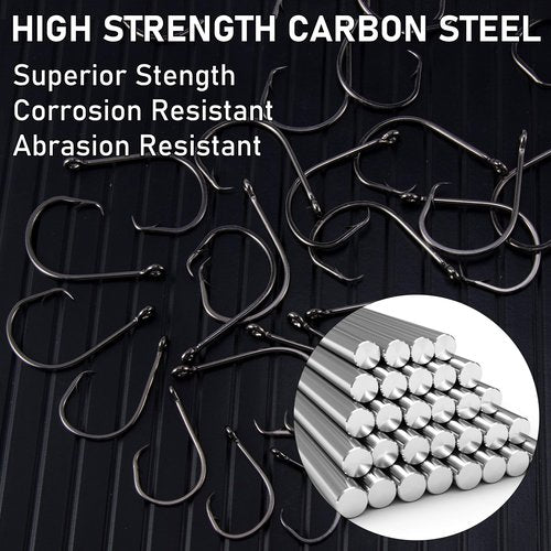 Dr.Fish 50 Pack in-line Circle Hooks, Straight Shank Octopus Hooks, Freshwater & Saltwater Fishing Catfish Tuna Bass Striper 2/0