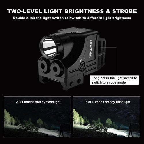 Purple Laser + Infrared(IR) Laser Beams with 800 Lumens Flashlight, 3 in1 Laser Light Combo, Tactical Laser Sight Flashlight USB Rechargeable, Strobe & Steady Flashlight for Picatinny Rail