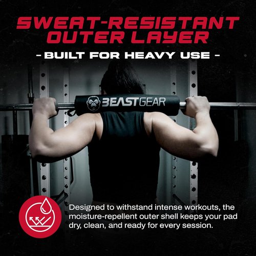 Beast Gear Barbell Pad for Hip Thrust Machine - Heavy Duty, Weightlifting Hip and Squat Bar Pad w/Secure Hook & Loop Fastener - Cushioned Foam Support for Weighted Bar