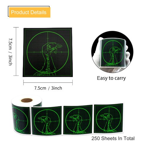 Splatter Targets Stickers, 3-inch turkeys Self Adhesive Shooting Targets Paper, 250pcs/roll, Highly Visible Instant Feedback Fluorescent Yellow Impact for BB Gun, Pellet Gun, Airsoft