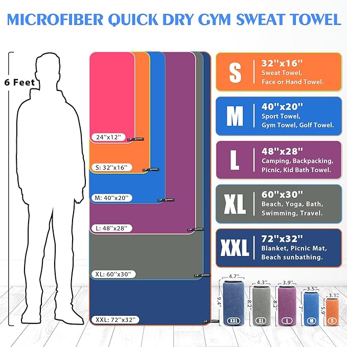HOEAAS 2 Pack Microfiber Camping Towels, Quick Dry Towel, Super Absorbent Ultra Compact Travel Towel Soft Lightweight Sports Towel for Sweat Fast Drying Towels for Pool,Gym,Hiking,Backpacking,Fitness