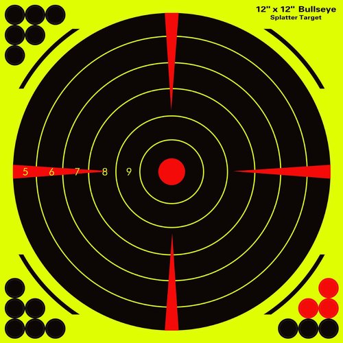 Lipulacer 12x12 inch Splatter Targets, Bullseye Shooting Targets Adhesive Stickers with Bright Fluorescent Yellow Effect for Outdoor Indoor Shooting Practice(20PACK)
