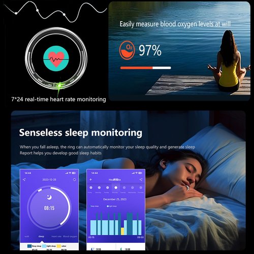 Bitzeit Smart Ring Fitness Tracker for Men Women, Health Sleep Heart Rate Blood Oxygen Tracker Smart Ring with Wireless Charger Box, IP68 Waterpro of Bluetooth Tracker Rings, Free APP (Golden#11)