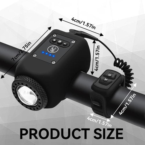 Electric Bike Horn Bike Light 2 in 1, Bicycle Horn Bell with Wide Angle Floodlight, IPX5 Waterproof with USB Rechargeable, 110db Loud Alarm(Black)