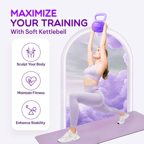 Yes4All Soft Kettlebell, PVC Kettlebells Exercise Weights & Color-Coded Strength Training Soft Kettlebells, Comfortable Hand Weights for Women at Home - 15LB - Purple