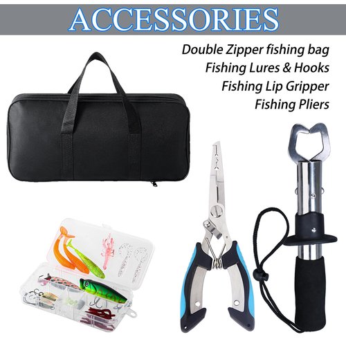 Tripquips Fishing Rod, 6.9ft Telescopic Fishing Rod and Reel Combo with Fishing Pliers and Lip Gripper Fishing Equipment, 5.2:1 Pre-Loaded Spinning Reel Combo Set Fishing Pole(LF30 Green)