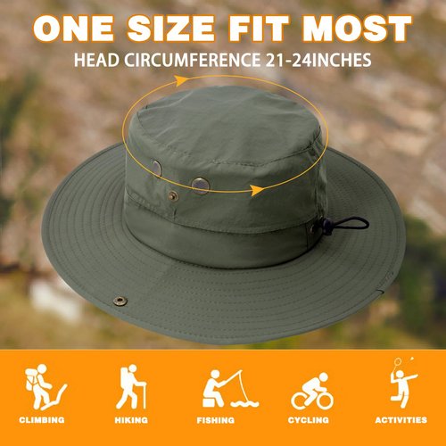 Sun Hat for Men Women UPF 50+ Fishing Hat Wide Brim Bucket Hat with UV Protection Summer Hat for Hiking, Beach, Safari (US, Alpha, One Size, Light Grey)