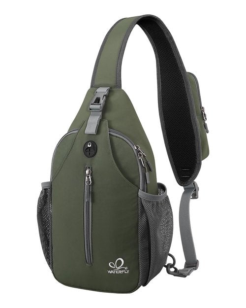 WATERFLY Crossbody Sling Backpack Sling Bag Travel Hiking Chest Bags Daypack (Dark Green)