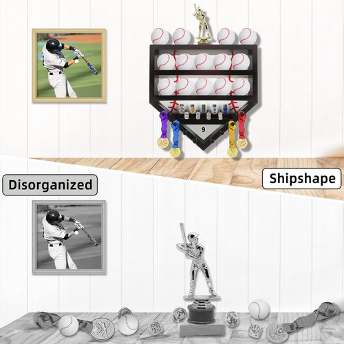 ZRINION Baseball Display Case,Wooden Baseball Ring Holder,Championship Ring Display Case,Baseball Ring Display Case,Baseball Holder Display Case for Balls,Rings,Trophies,Medals,17"×16.5"×3.5"