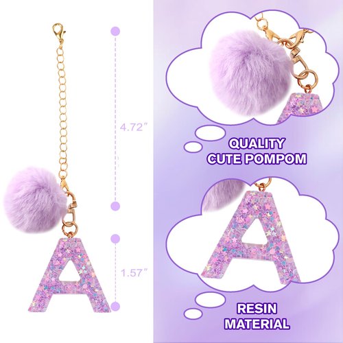 Rabrgab Letter Charm Accessories for Stanley Cup with Handle, Cute Initial Letter for Stanley Tumbler with Bling Charms Purple Pompom B
