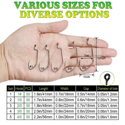 LUCKYFISHING EWG Hooks Worm Hooks for Bass Fishing 50PCS Offset Texas Rig for Freshwater Saltwater Size 3/0